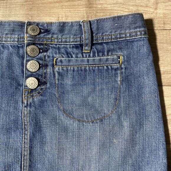 OLD NAVY Ultra Low Waist Stretch Denim Y2K Mini Skirt Blue Jean Women’s sz 4 - Picture 2 of 6